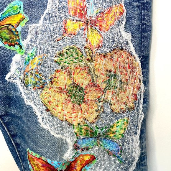 Reworked, upcycled Jeans/hand stitched jeans/boho jeans/reworked jeans/unique - Picture 5 of 9